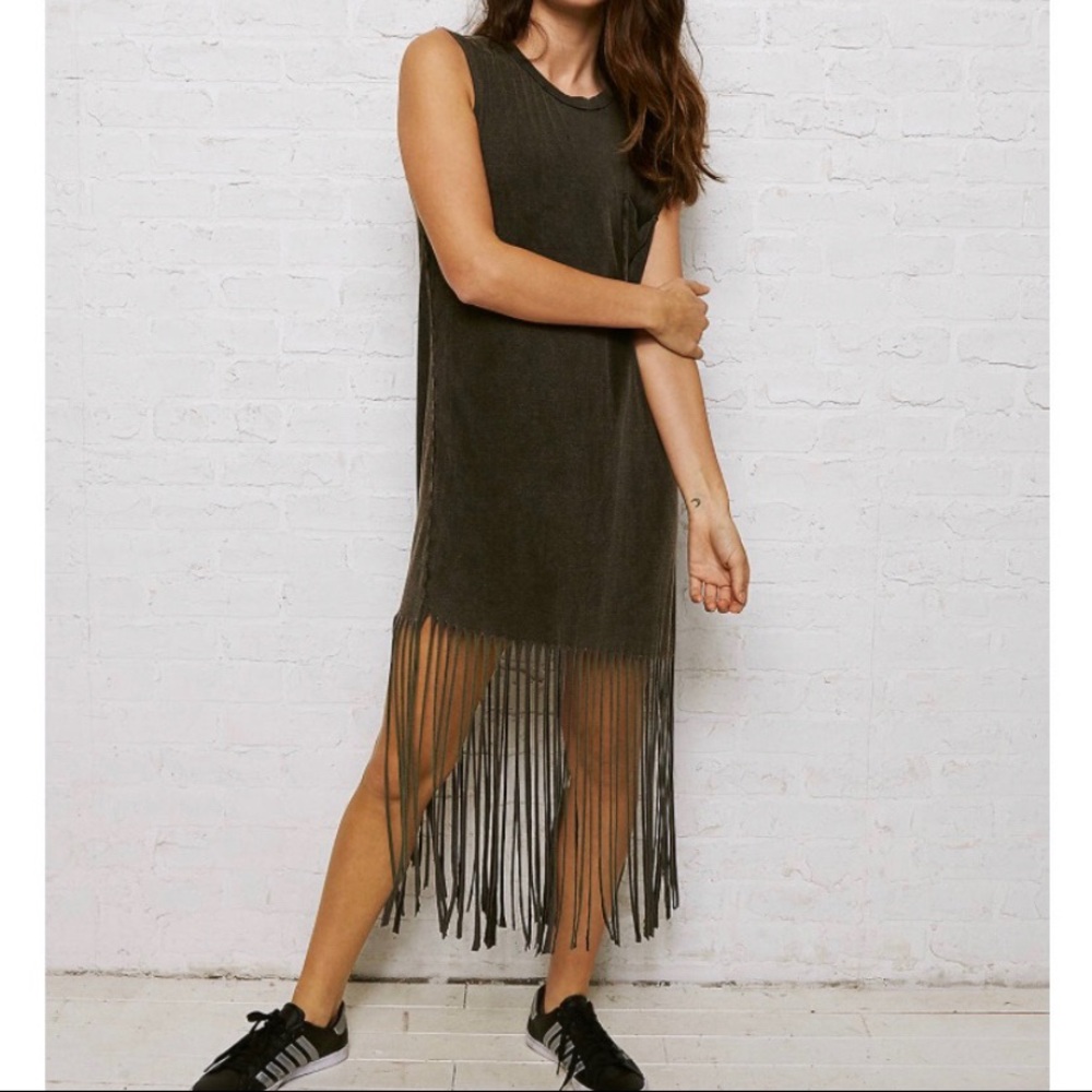 Don’t Ask Why‎ gray  Fringe pocket dress